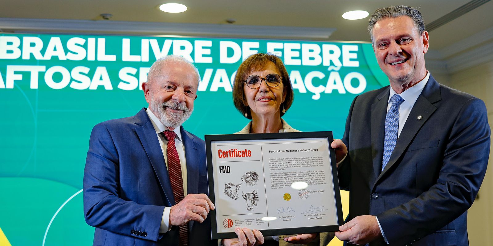 Lula recebe certificado de país livre da frebe aftosa