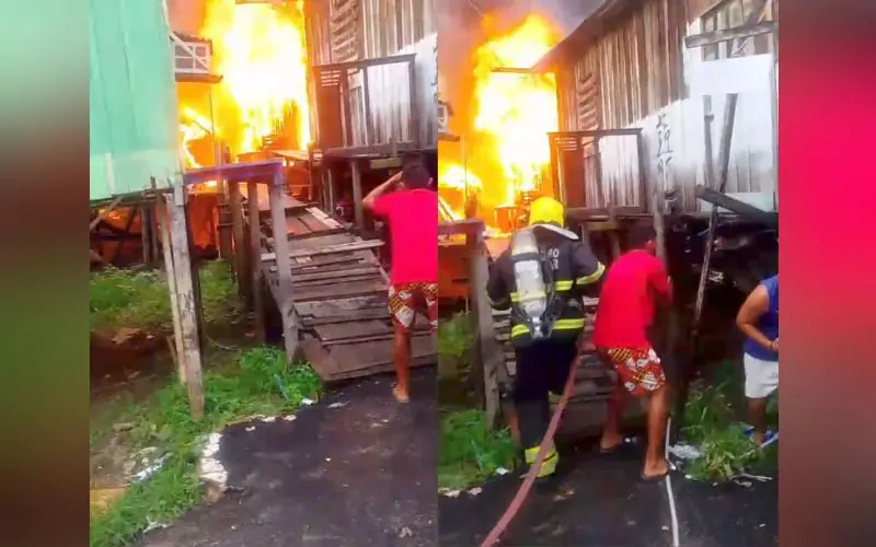 Incêndio destrói cinco casas em Manaus e mata cadela de família