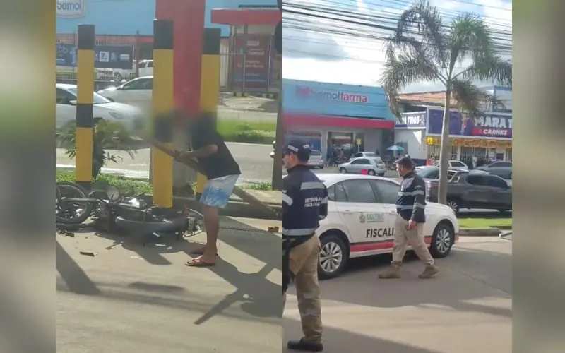 Condutor destrói a próprio moto durante blitz na Torquato Tapajós