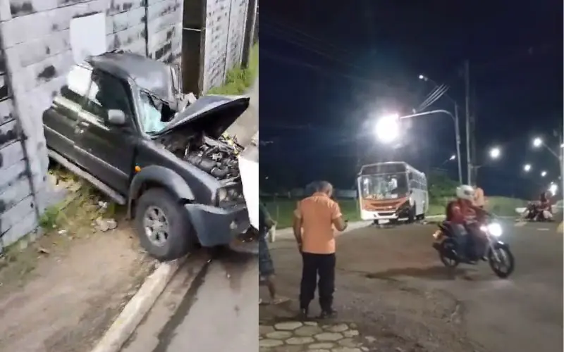Colisão entre ônibus e picape deixa três feridos na zona sul