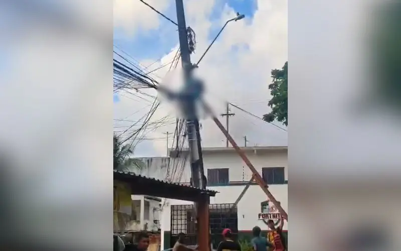 Homem sofre choque elétrico ao tentar ligação irregular em poste