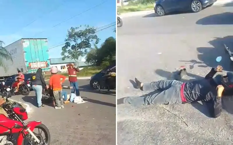 Colisão entre moto e carreta deixa dois feridos no Distrito Industrial de Manaus