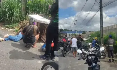 Mulher se fere ao bater moto em trator no bairro Grande Vitória