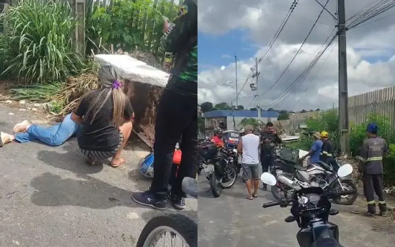 Mulher se fere ao bater moto em trator no bairro Grande Vitória