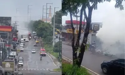 Caminhão-baú pega fogo na Compensa e gera congestionamento