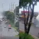 Caminhão-baú pega fogo na Compensa e gera congestionamento