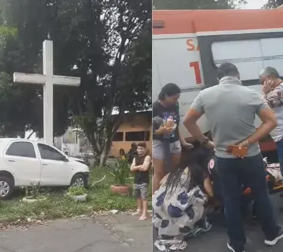 Carro bate em cruz de concreto no bairro Nova Cidade