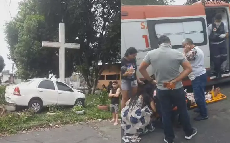 Carro bate em cruz de concreto no bairro Nova Cidade