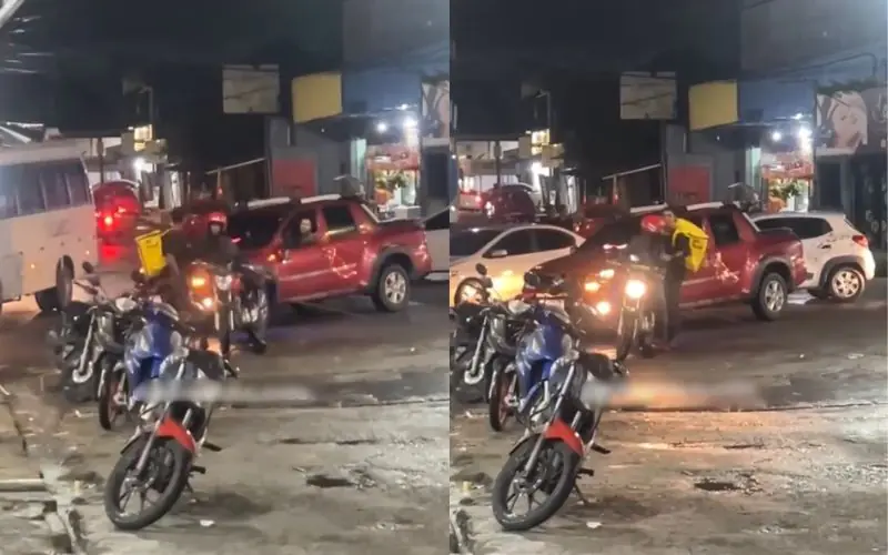 Dupla disfarçada de entregadores atiram em carro durante fuga