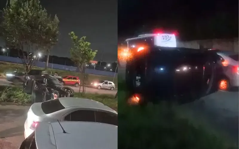 Carro capota após colisão na Avenida das Torres