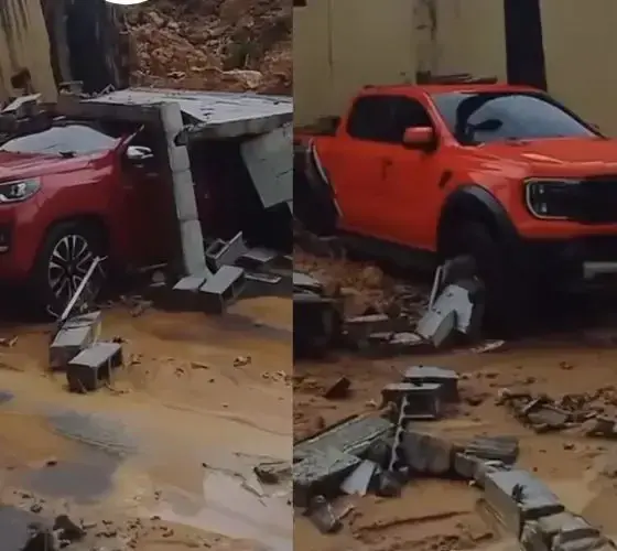 Chuva forte derruba muro e atinge veículos no bairro Cidade Nova