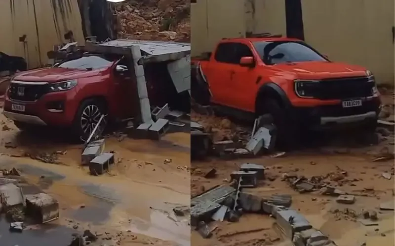 Chuva forte derruba muro e atinge veículos no bairro Cidade Nova