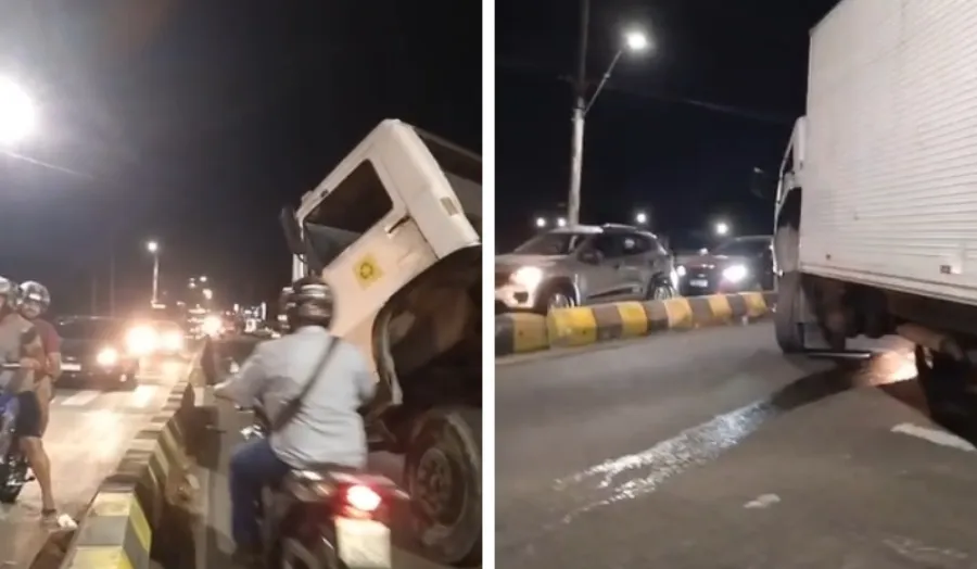 Caminhão-baú sofre pane mecânica e causa congestionamento na avenida das Torres, em Manaus