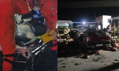 Acidente entre caminhão e Strada deixa três feridos na AM-010