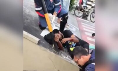 Seguranças qubram braços de pedinte na Av. Professor Nilton Lins