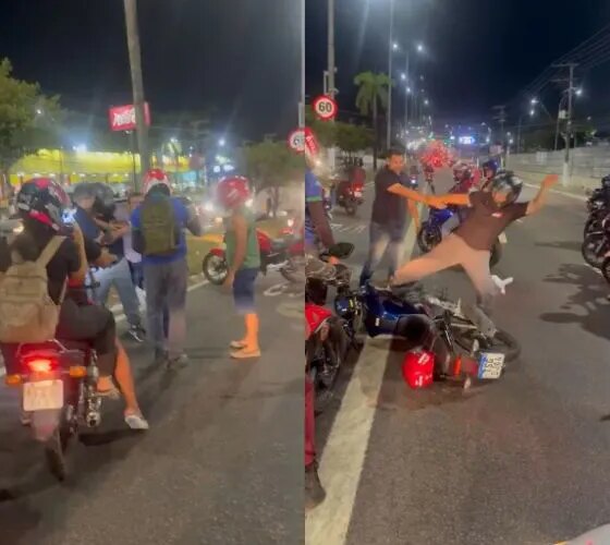 Briga entre motociclistas trava trânsito na avenida Torquato Tapajós