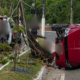 Carro capota e bate em árvore na Avenida do Turismo, em Manaus