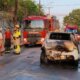 Carro de aplicativo pega fogo durante corrida no bairro Aleixo