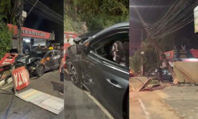 Racha termina com poste derrubado na Avenida do Turismo