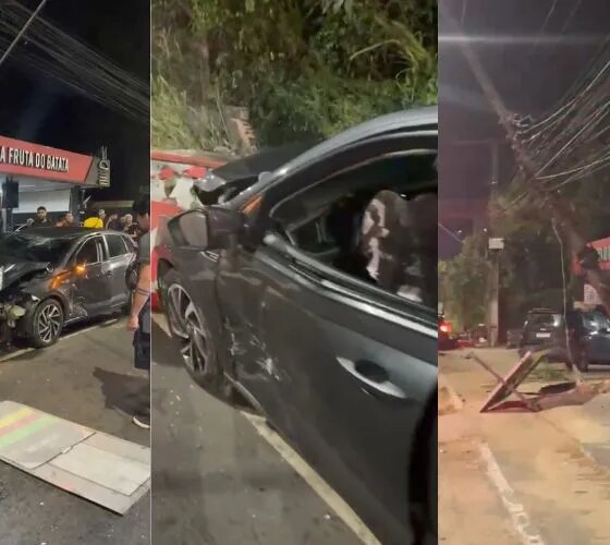 Racha termina com poste derrubado na Avenida do Turismo