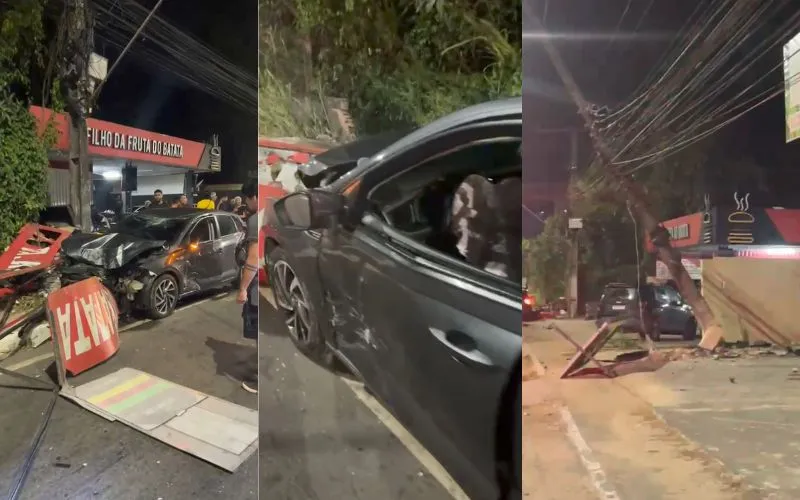 Racha termina com poste derrubado na Avenida do Turismo