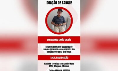 Idoso Bartolomeu Simão precisa de doação de sangue em Manaus