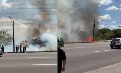 Incêndio atinge área de mata na Avenida das Torres