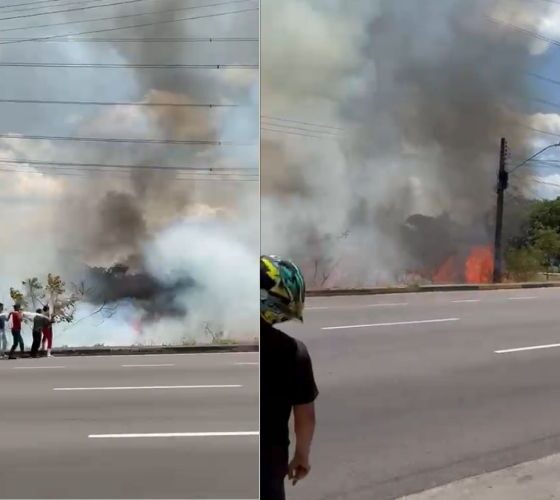 Incêndio atinge área de mata na Avenida das Torres