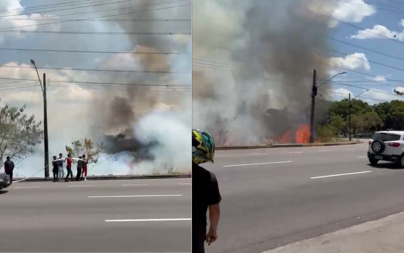 Incêndio atinge área de mata na Avenida das Torres