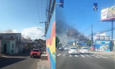 Incêndio em vegetação provoca fumaça intensa no Ouro Verde