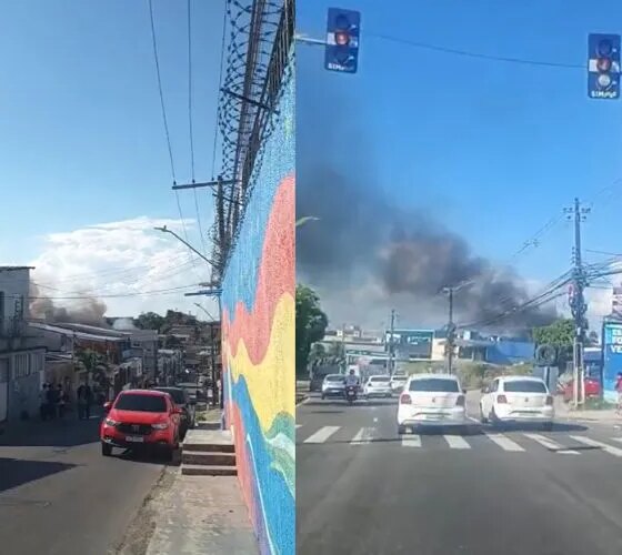 Incêndio em vegetação provoca fumaça intensa no Ouro Verde