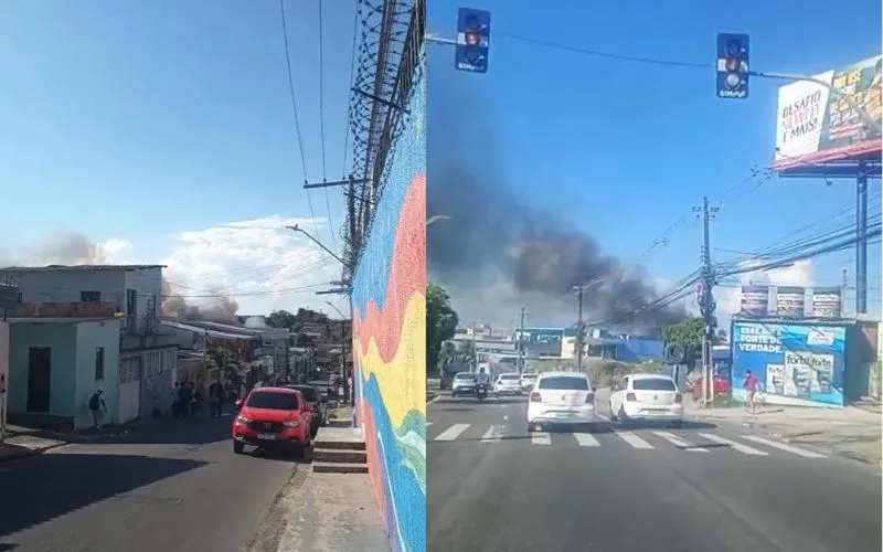 Incêndio em vegetação provoca fumaça intensa no Ouro Verde