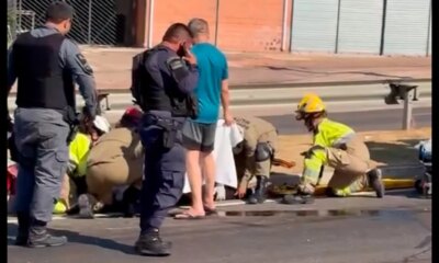 Motociclista e passageira ficam feridos após acidente na Avenida do Turismo, em Manaus