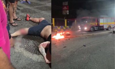 Motociclista sofre grave acidente e moto pega fogo no Japiim