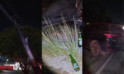 Picape de luxo bate em poste e é abandonada na Av. das Torres
