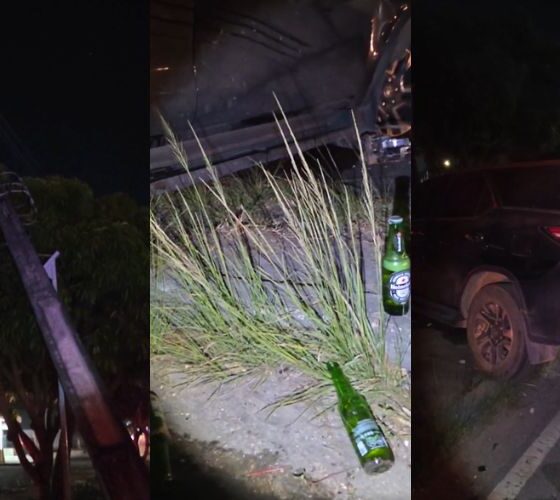 Picape de luxo bate em poste e é abandonada na Av. das Torres