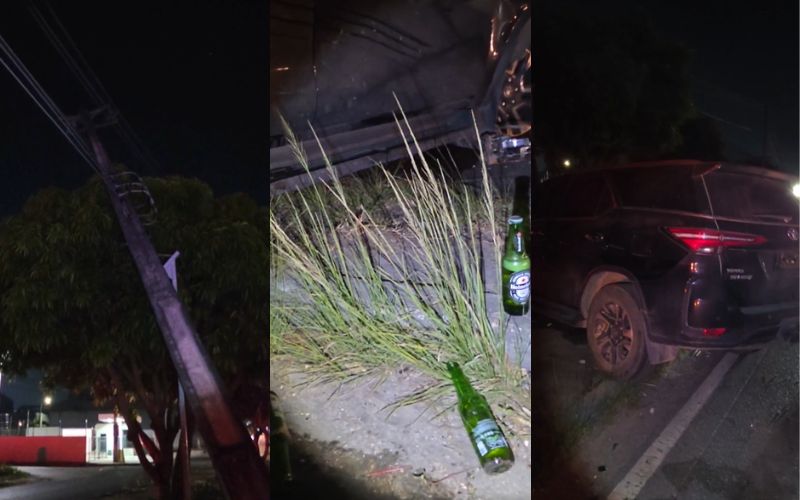 Picape de luxo bate em poste e é abandonada na Av. das Torres