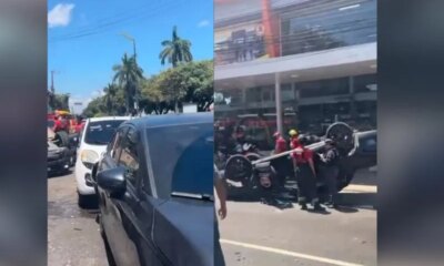 Veículo capota, atinge carros e deixa dois feridos no bairro Japiim