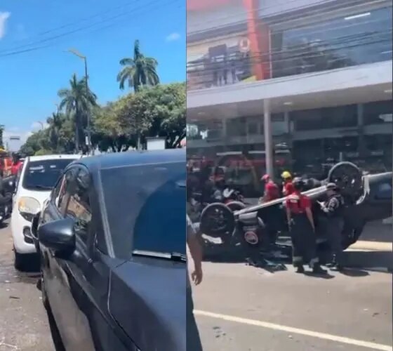 Veículo capota, atinge carros e deixa dois feridos no bairro Japiim