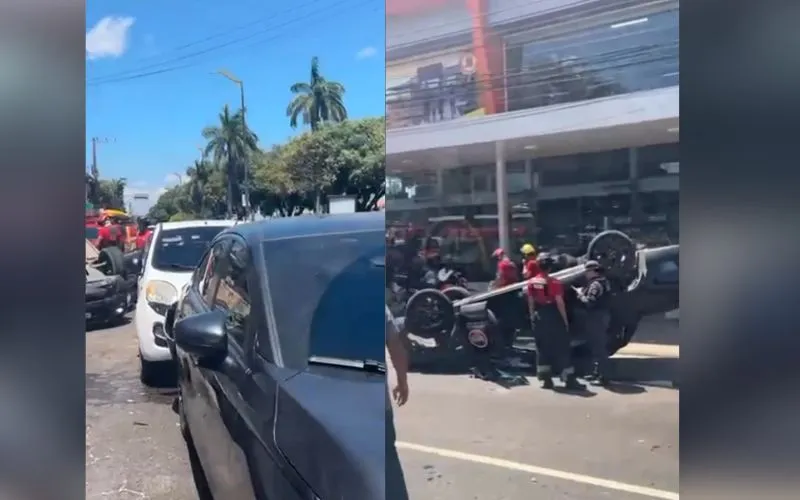 Veículo capota, atinge carros e deixa dois feridos no bairro Japiim