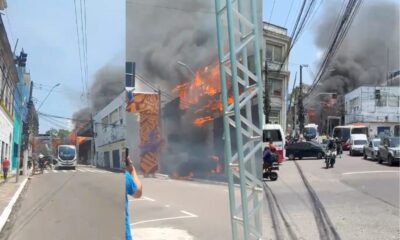 Incêndio destrói antigo Banco da Amazônia no Centro de Manaus
