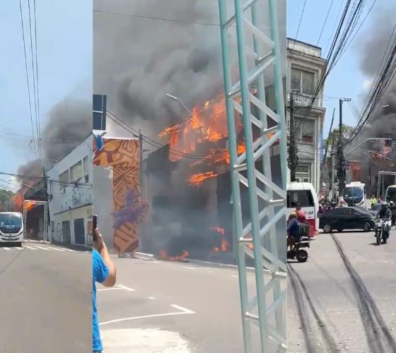 Incêndio destrói antigo Banco da Amazônia no Centro de Manaus