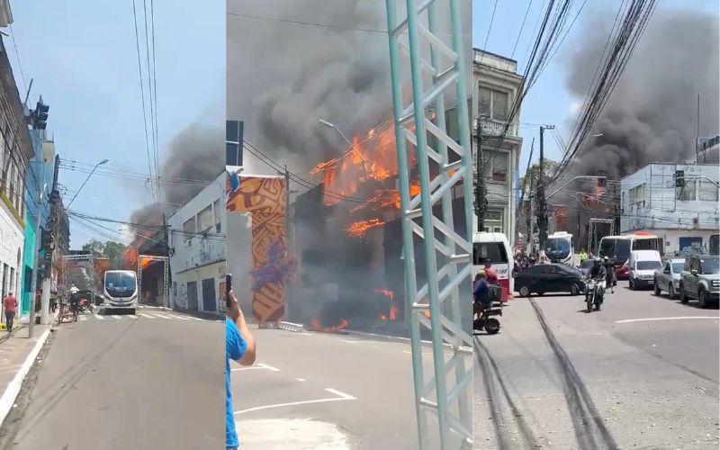 Incêndio destrói antigo Banco da Amazônia no Centro de Manaus
