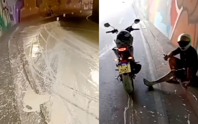 Motociclista derrapa em tinta na pista e sofre acidente em Manaus