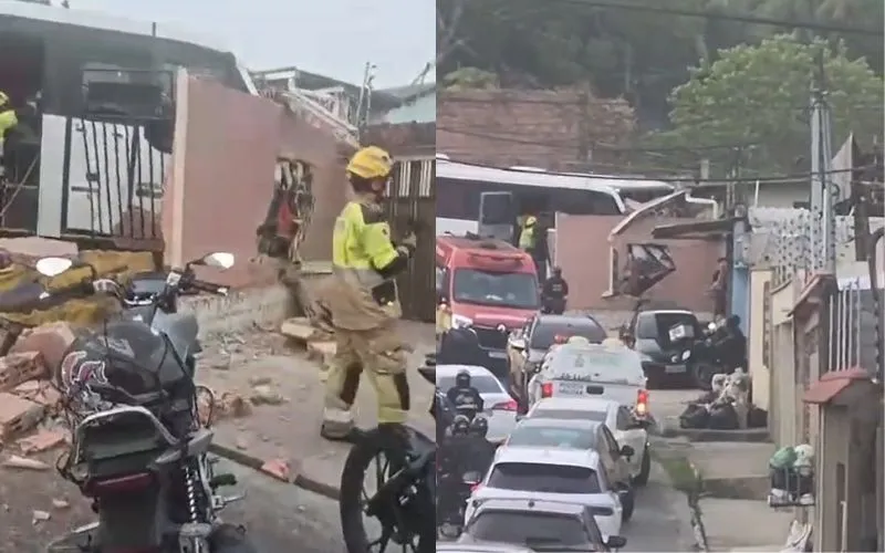 Motorista passa mal e micro-ônibus bate contra muro de casa em Manaus