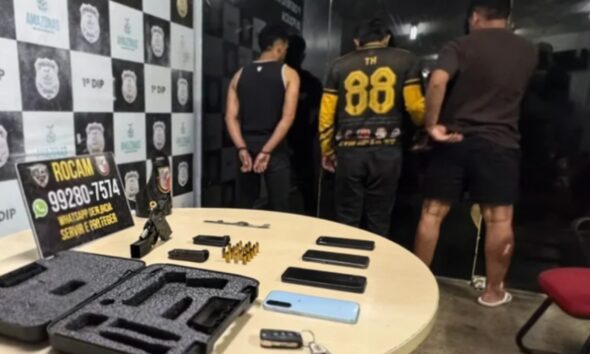 Trio especialista no golpe do ‘chapolim’ é encurralado pela polícia com pistola furtada e munições em Manaus