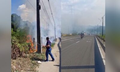 Incêndio espalha fumaça e reduz visibilidade na avenida das Torres