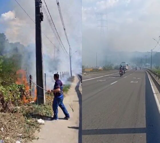 Incêndio espalha fumaça e reduz visibilidade na avenida das Torres