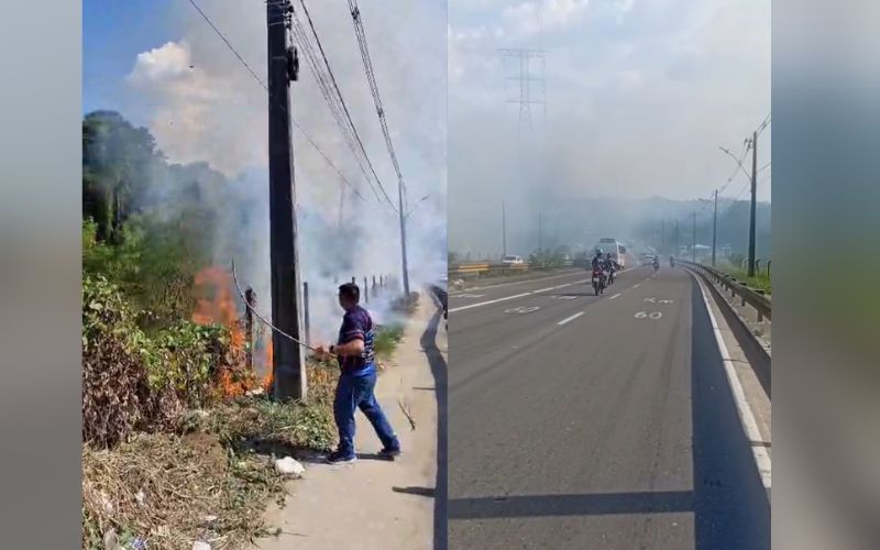 Incêndio espalha fumaça e reduz visibilidade na avenida das Torres